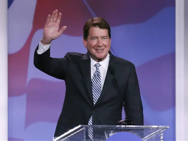 Senator Bill Hagerty, a Republican from Tennessee, waves during the Republican Jewish Coal