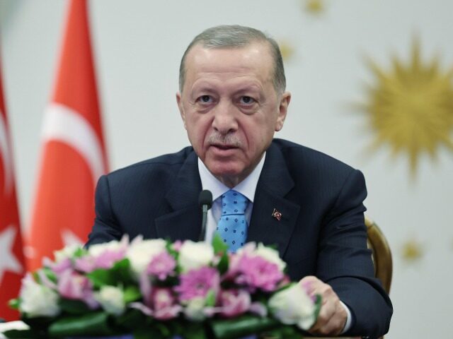 En esta imagen distribuida por la Presidencia de Turquía, el presidente, Recep Tayyip Erd