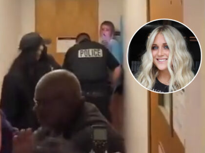 Police protect Riley Gaines from an enraged mob of transgender activists at SFSU Golden Gate Xpress/Twitter, @rileygbarker/Instagram)