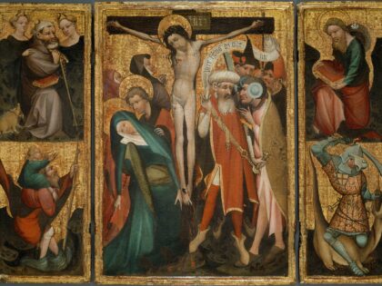 riptych of the Crucifixion with Saints Anthony, Christopher, James and George, About 1400.