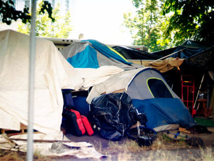 Houseless living, Pacific Northwest - stock photo