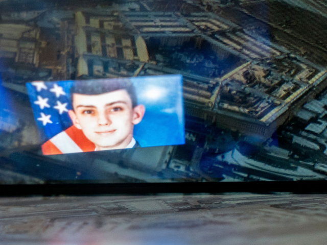 This photo illustration created on April 13, 2023, shows the Discord logo and the suspect, national guardsman Jack Teixeira, reflected in an image of the Pentagon in Washington, DC. - FBI agents on Thursday arrested a young national guardsman suspected of being behind a major leak of sensitive US government …