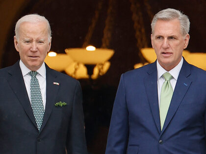 President Joe Biden and House Speaker Kevin McCarthy depart the U.S. Capitol following the Friends of Ireland Luncheon on Saint Patrick's Day, March 17, 2023, in Washington, DC. (Chip Somodevilla/Getty Images)