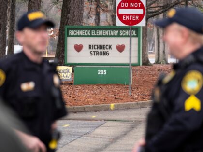 Students return to Richneck Elementary in Newport News, Virginia, on Monday, Jan. 30, 2023, for the first time since a 6-year-old shot teacher Abby Zwerner three weeks prior. (Billy Schuerman/The Virginian-Pilot/Tribune News Service via Getty Images)