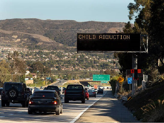 Digital sign advising of a child abduction - stock photo Freeway Sign advising of a child