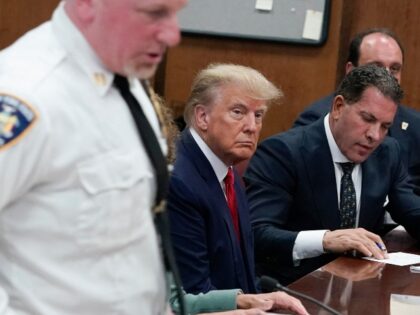 Former US president Donald Trump appears in court at the Manhattan Criminal Court in New Y