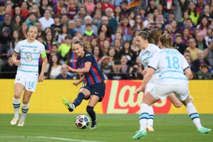 Barcelona's Norwegian forward Caroline Graham Hansen (C) scored the opening goal against C