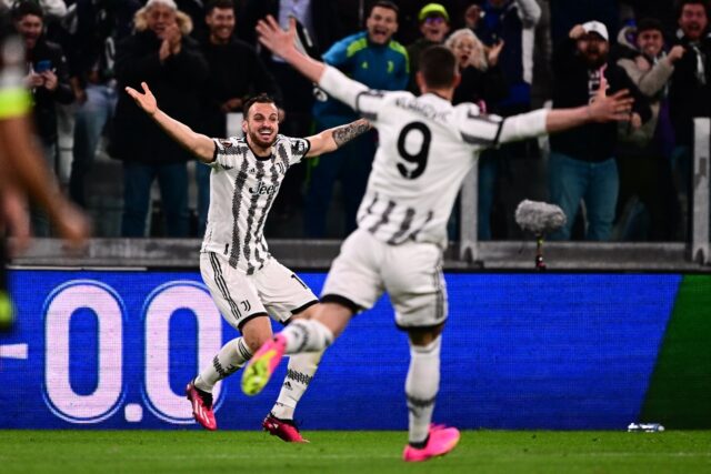 Federico Gatti (L) celebrates his first ever Juventus goal
