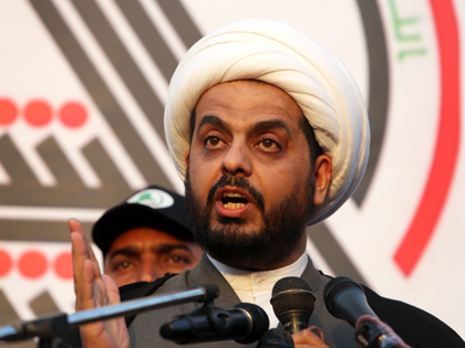 In this Jan. 6, 2016 file photo, Qais Khazali, the head of the Iran-backed Asaib Ahl al-Haq, speaks to his followers during a rally in Basra, Iraq. On Thursday, Dec. 27, 2018, Iraqi lawmakers are seizing on President Donald Trump's surprise visit to demand U.S. forces leave the country. Politicians …