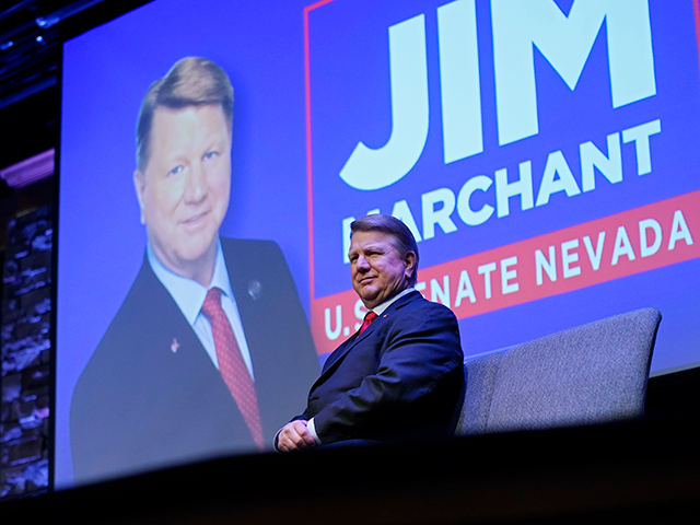 Jim Marchant waits to speak at an event to announce his candidacy for the U.S Senate seat