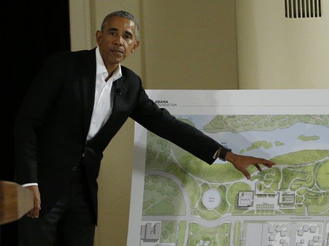 Obama Library FILE - In this May 3, 2017, file photo, former President Barack Obama points