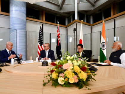 U.S. President Joe Biden, left, Prime Minister Anthony Albanese, second left, of Australia, Prime Minister Fumio Kishida, third left, of Japan and Prime Minister Narendra Modi of India, attend a Quad Leaders' meeting with on the sidelines of the G7 summit in Hiroshima, western Japan, Saturday, May 20, 2023. (Kenny …