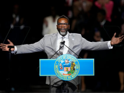 Chicago Mayor Brandon Johnson gestures during his inaugural address after taking the oath of office as Chicago's 57th mayor Monday, May 15, 2023, in Chicago. Johnson, 47, faces an influx of migrants in desperate need of shelter, pressure to build support among skeptical business leaders, and summer months that historically …
