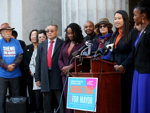 Oakland Mayor-elect Sheng Thao Press Conference OAKLAND, CALIFORNIA - NOVEMBER 23: Mayor-elect Sheng Thao speaks during a press conference at City Hall in downtown Oakland, Calif., on Wednesday, Nov. 23, 2022. To the right is Chief of Staff Renia Webb. (Jane Tyska/Digital First Media/East Bay Times via Getty Images)