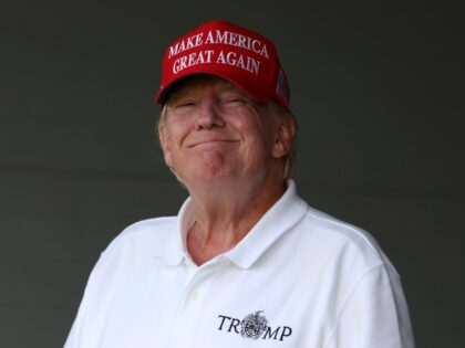 STERLING, VIRGINIA - MAY 27: Former US President Donald Trump looks on from the 18th green