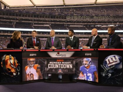 The On-Air hosts of ESPN deliver their Monday Night Countdown broadcast before the game between the Cincinnati Bengals and the New York Giants in the game at MetLife Stadium on November 14, 2016 in East Rutherford, New Jersey. (Al Pereira/Getty Images/AP)
