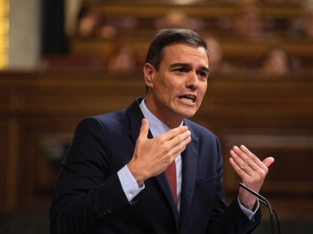 MADRID, SPAIN - JULY 22: Spanish acting Prime Minister Pedro Sanchez speaks during the inv