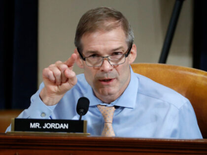WASHINGTON, DC - NOVEMBER 19: U.S. Rep. Jim Jordan (R-OH) questions Ambassador Kurt Volker, former special envoy to Ukraine, and Tim Morrison, a former official at the National Security Council, as they testify before the House Intelligence Committee on Capitol Hill November 19, 2019 in Washington, DC. The committee heard …