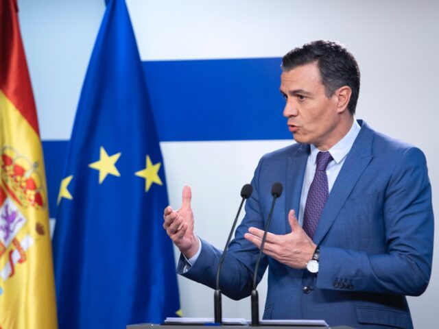 Pedro Sánchez Prime Minister of Spain talks at a press conference to the media after the end of the 2-day extraordinary special EU summit about Ukraine, Energy and Defense. The bloc of the 27 leaders agreed on a sixth wave of sanctions against Russia and Russian oil exports with special …