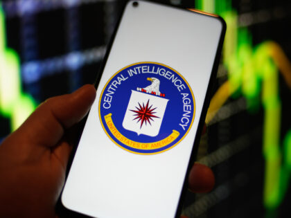 The CIA (Central Intelligence Agency) logo is seen on a Redmi phone screen in this photo illustration in Warsaw, Poland on 23 August, 2022. (Photo by STR/NurPhoto via Getty Images)