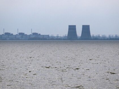 PRYDNIPROVSKE, UKRAINE - OCTOBER 29: Zaporizhzhia Nuclear Power Plant, Europe's largest nuclear power station and currently held by Russian occupying forces, is pictured on October 29, 2022 from Prydniprovske in Dnipropetrovsk oblast, Ukraine. Ukrainian forces have reportedly carried out a large-scale drone attack on Russia's Black Sea Fleet in the …