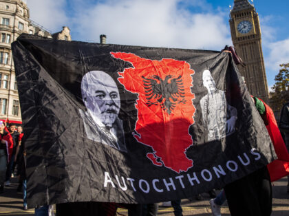 Thousands of Albanians march from Westminster Bridge to Parliament Square to protest against comments made by Home Secretary Suella Braverman singling out Albanian asylum seekers on 12 November 2022 in London, United Kingdom. Albania's Prime Minister Edi Rama responded to her comments by accusing the Home Secretary of discriminating against …
