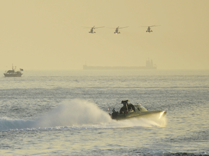 Pakistan's Special Service Group (SSG) naval commandos take part in the annual joint naval operation exercise 'Aman' in the Arabian Sea near the port city of Karachi on February 12, 2023. (Photo by Rizwan TABASSUM / AFP) (Photo by RIZWAN TABASSUM/AFP via Getty Images)