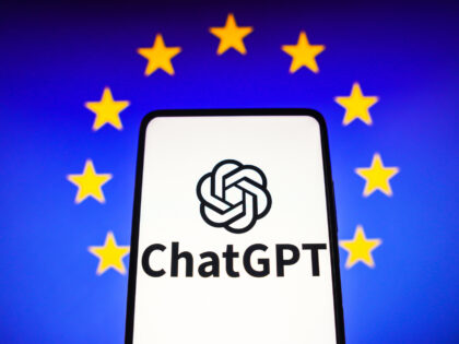 BRAZIL - 2023/04/05: In this photo illustration, the ChatGPT logo is seen displayed on a smartphone and the flag of the European Union on the background. (Photo Illustration by Rafael Henrique/SOPA Images/LightRocket via Getty Images)
