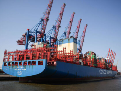 PRODUCTION - 17 April 2023, Hamburg: The container ship "CSCL Pacific Ocean" is moored at the Tollerort terminal of Hamburger Hafen und Logistik AG (HHLA). Photo: Christian Charisius/dpa (Photo by Christian Charisius/picture alliance via Getty Images)