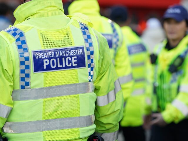 Greater Manchester police outside the stadium ahead of the UEFA Champions League quarter-final first leg match at Old Trafford, Manchester. Picture date: Thursday April 13, 2023. (Photo by Nick Potts/PA Images via Getty Images)