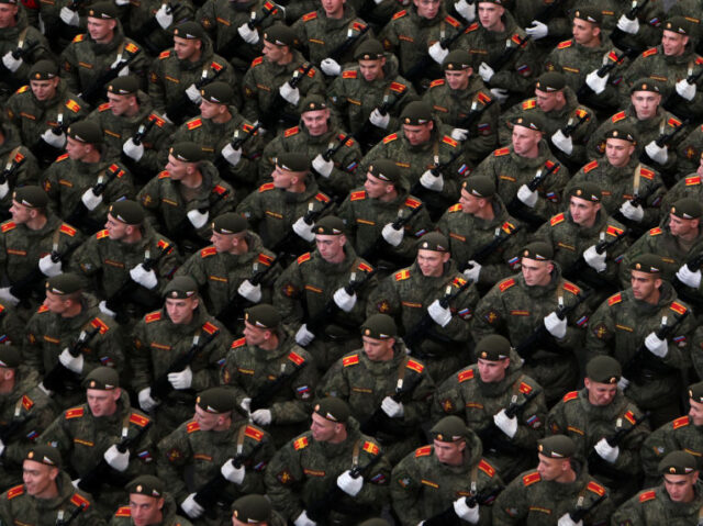 MOSCOW, RUSSIA - MAY 04 (RUSSIA OUT) Russian military cadets march during rehearsal for th