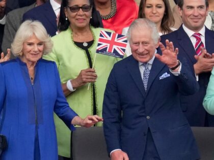 Britain's Queen Camilla (L) and Britain's King Charles III arrive to attend the Coronation Concert at Windsor Castle in Windsor, west of London on May 7, 2023. - For the first time ever, the East Terrace of Windsor Castle will host a spectacular live concert that will also be seen …