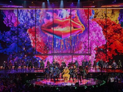 Eurovision Queens perform during a break in the second semi-final of the Eurovision Song contest 2023 at the M&S Bank Arena in Liverpool, northern England on May 11, 2023. (Photo by Paul ELLIS / AFP) (Photo by PAUL ELLIS/AFP via Getty Images)