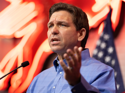 Florida Gov. Ron DeSantis speaks during the annual Feenstra Family Picnic at the Dean Family Classic Car Museum in Sioux Center, Iowa, on Saturday, May 13, 2023. (Photo by Rebecca S. Gratz for The Washington Post via Getty Images)