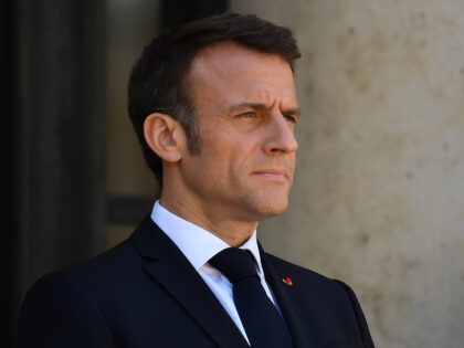 PARIS, FRANCE - MAY 24: French President Emmanuel Macron waits to receive the President of Lithuania, Gitanas Nauseda, at the Elysee Presidential Palace on May 24, 2023 in Paris, France. (Photo by Christian liewig Corbis/Corbis via Getty Images)