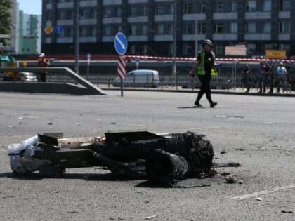 A part of a missile which landed on a street is seen after a Russian missile strike in Kyiv, Ukraine 29 May 2023, amid Russia's invasion of Ukraine. Second time in a day, Russia fired 11 Iskander-M and Iskander-K ballistic and cruise missiles at Kyiv region, and the Ukraine's air …