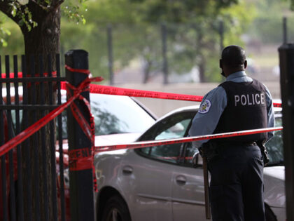 Police investigate a crime scene where three people were shot at the Wentworth Gardens housing complex in the Bridgeport neighborhood on June 23, 2021 in Chicago, Illinois. A 24-year-old man died from injuries he suffered in the shooting and two others, a 22-year-old male and a 25-year-old male, were seriously …