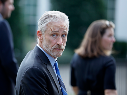 Comedian and activist Jon Stewart stands on the North Lawn of the White House in between media interviews after he attended the signing ceremony for the PACT Act on August 10, 2022 in Washington, DC. Stewart lobbied intensely for The Sergeant First Class Heath Robinson Honoring our Promise to Address …