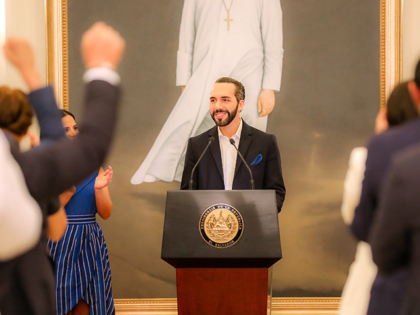 In this handout image released by Casa Presidencial El Salvador President of El Salvador Nayib Bukele announces he would run for re-election despite the country's constitution prohibiting presidents from having consecutive terms during a speech on El Salvador's Independence Day on September 15, 2022 in San Salvador, El Salvador. (Photo …