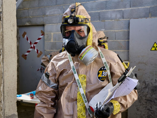 MAFRA, PORTUGAL - OCTOBER 11: Portuguese Army specialists wear full protective gear as the