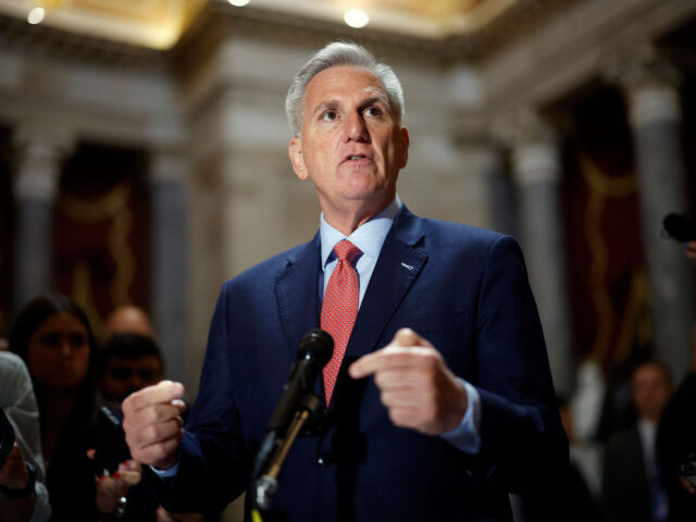 WASHINGTON, DC - MAY 24: U.S. Speaker of the House Kevin McCarthy (R-CA) speaks to members of the media at the U.S. Capitol on May 24, 2023 in Washington, DC. McCarthy spoke on the ongoing debt limit negotiations. (Photo by Kevin Dietsch/Getty Images)