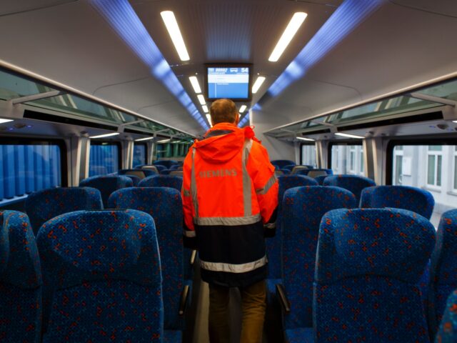 VIENNA, AUSTRIA - FEBRUARY 12: An employee walks through a new Railjet (Viaggio Comfort) t