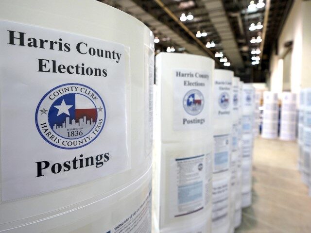Signs which will be posted at Harris County polling sites are lined up at election headqua