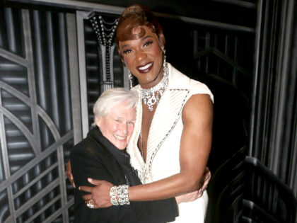 NEW YORK, NEW YORK - MARCH 08: Glenn Close and J. Harrison Ghee pose backstage at the hit