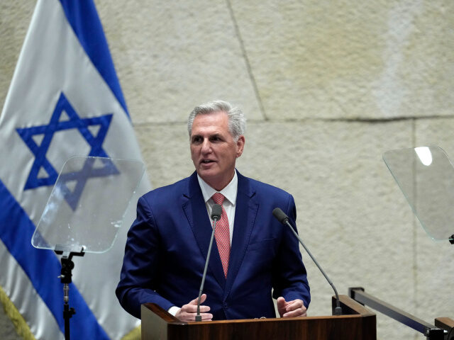 U.S. Speaker of the House Kevin McCarthy addresses lawmakers during a session of the Kness