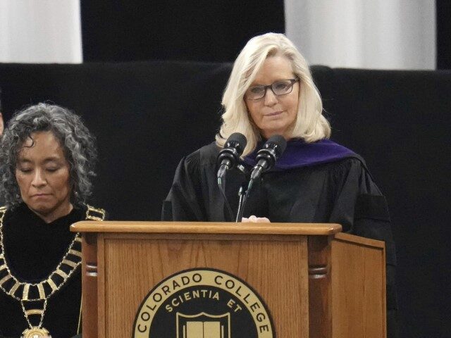 Former Rep. Liz Cheney (R-WY) delivers the commencement address at Colorado College, Sunda