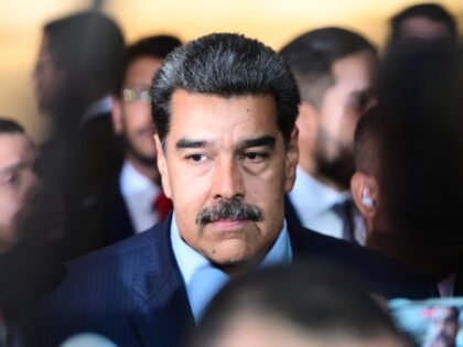 Nicolas Maduro, Venezuela's president, meets members of the media during the South America Summit at Itamaraty Palace in Brasilia, Brazil, on Tuesday, May 30, 2023. Brazil's Luiz Inacio Lula da Silva will host South America's presidents on Tuesday as he seeks to improve regional relations, an ambitious plan that widespread …