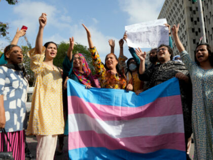 Members of Pakistan's transgender community take part in a protest in Karachi, Pakistan, Saturday, May 20, 2023. Transgender activists in Pakistan say they plan to appeal an Islamic court’s ruling that guts a law aimed at protecting their rights. The Transgender Persons (Protection of Rights) Act was passed by Parliament …