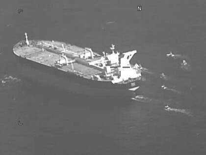 This still image from video released by the U.S. Navy shows the Panama-flagged oil tanker Niovi surrounded by Iranian Revolutionary Guard vessels in the Strait of Hormuz Wednesday, May 3, 2023. Iran seized a Panama-flagged oil tanker in the Strait of Hormuz on Wednesday, the second-such capture by Tehran in …