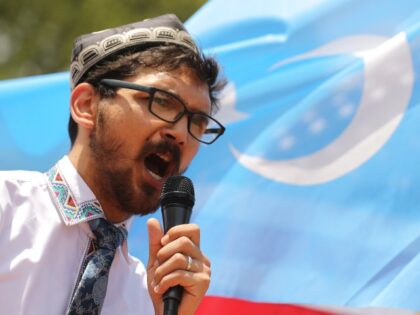 WASHINGTON, DC - AUGUST 14: Salih Hudayar, founder of the East Turkistan National Awakening Movement, leads a rally outside the White House to urge the United States to end trade deals with China and take action to stop the oppression of the Uyghur and other Turkic peoples August 14, 2020 …
